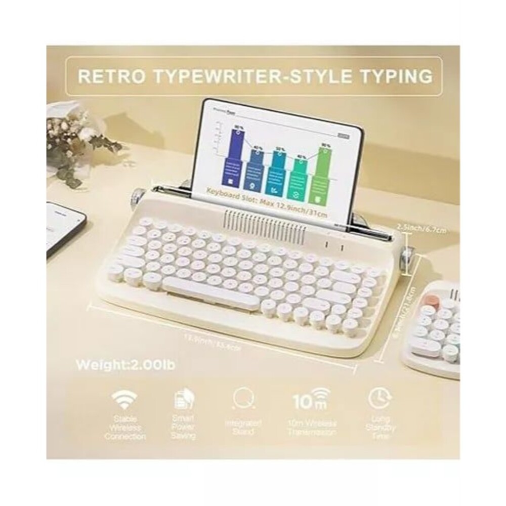 YUNZII ACTTO Wireless Typewriter Keyboard Bluetooth Stand for Tablet, Phone, PC - Picture 4 of 5